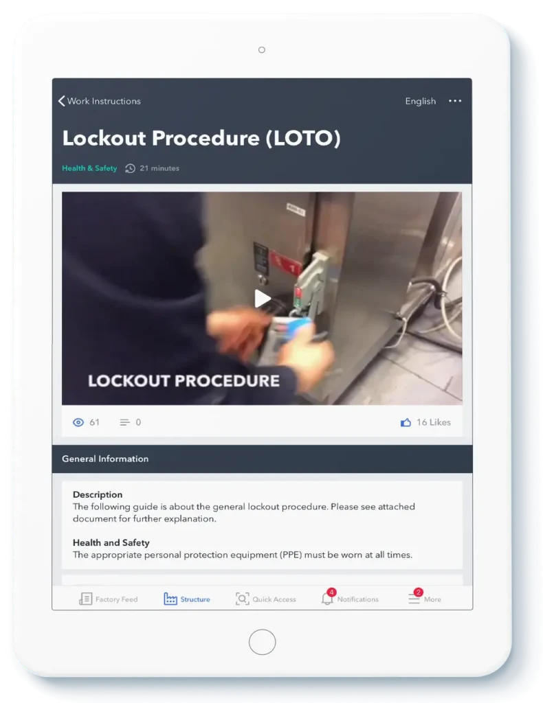 Screenshot of Lockout procedure lesson on an iPad.