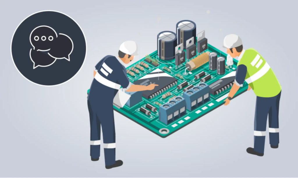 Two men engaged in circuit board work