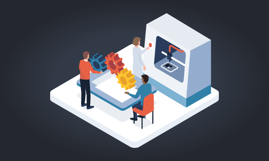 The image illustrates how 3D printing technology transforms traditional manufacturing methods and product design.