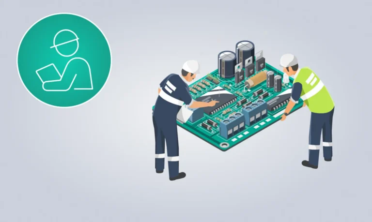 Two men engaged in circuit board work
