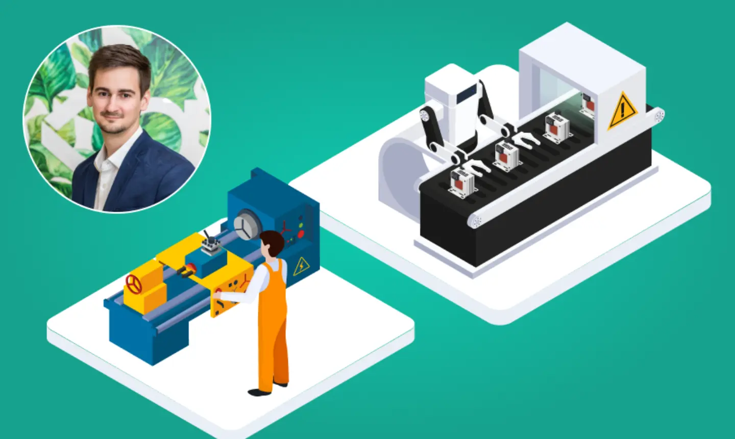 illustration of a modern manufacturing factory floor.