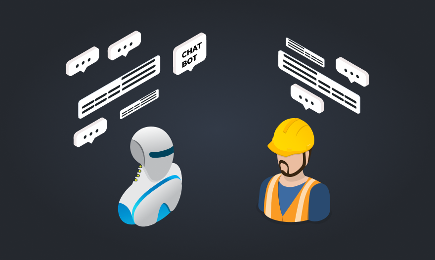 A human and a robot are engaged in a conversation, facing each other with animated expressions.
