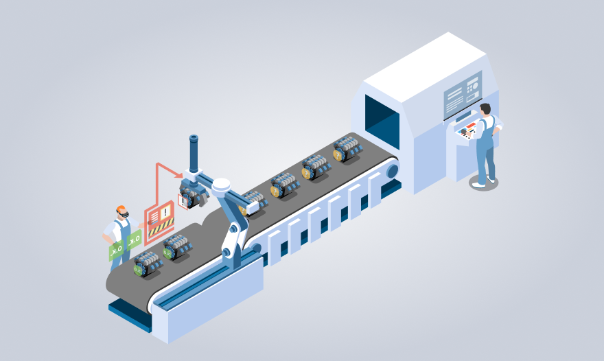 A detailed illustration depicting a machine that is in the process of creating another machine, highlighting innovation.