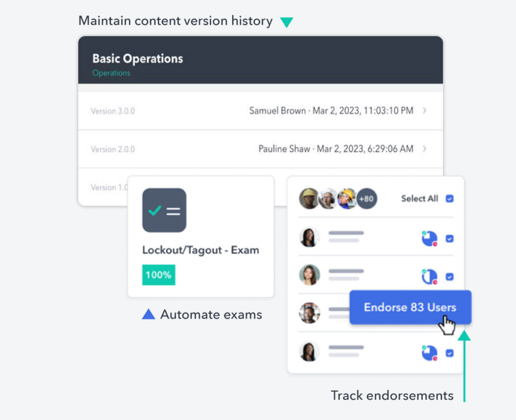 Screenshot of Poka platform showcasing the content version history