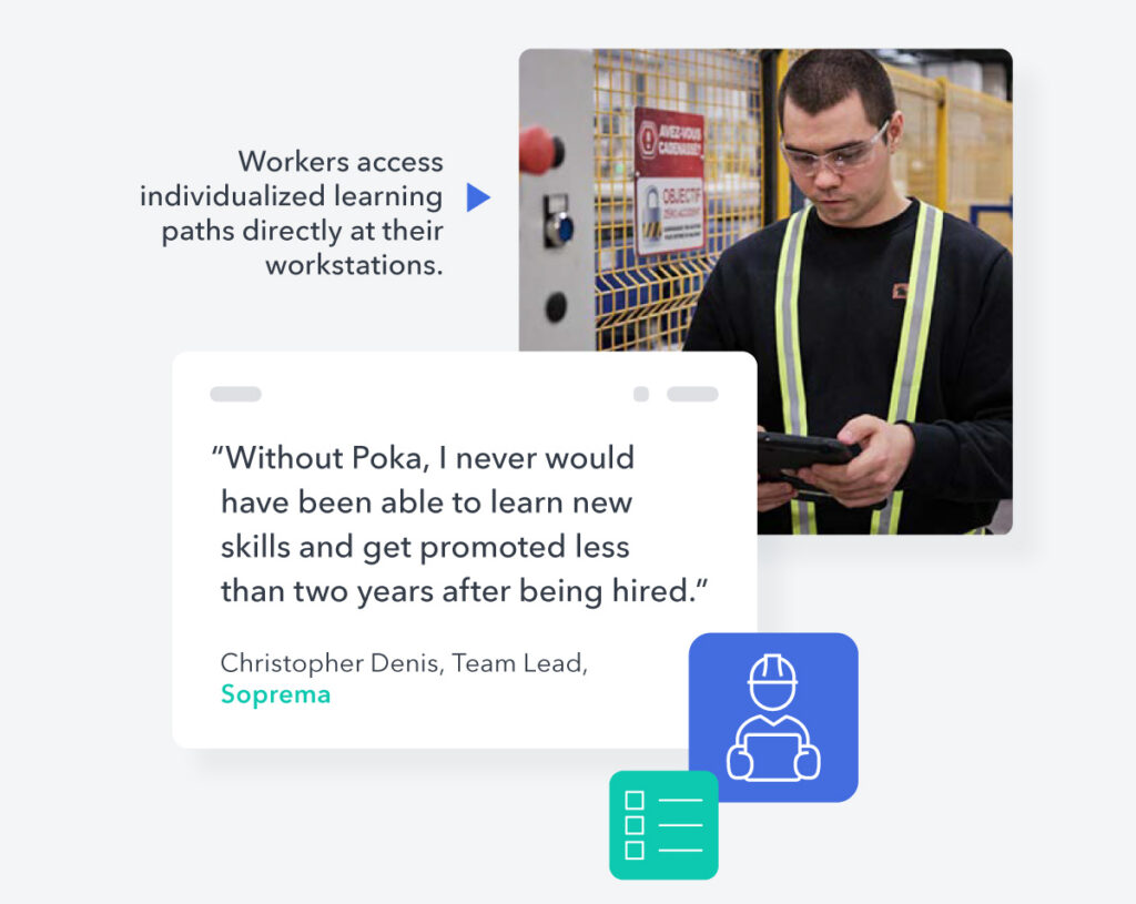 Screenshot representing the benefit of using Poka to access learning paths directly at a workstation.