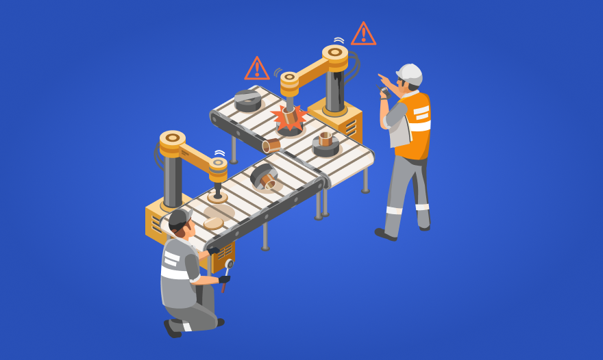 Two individuals operating a machine in an industrial environment, focused on their tasks amidst machinery and equipment.