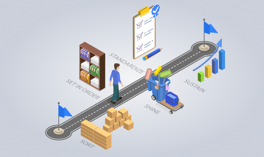 Isometric illustration of a person walking on a road, following signs to reach their destination.