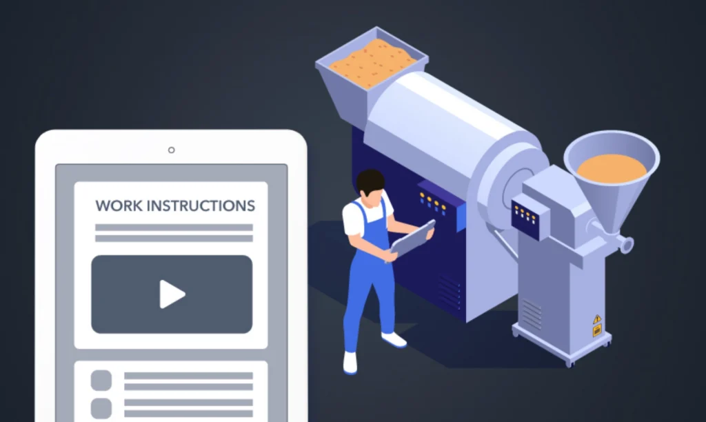 Work instructions for operating a machine, detailing steps and safety precautions for users.