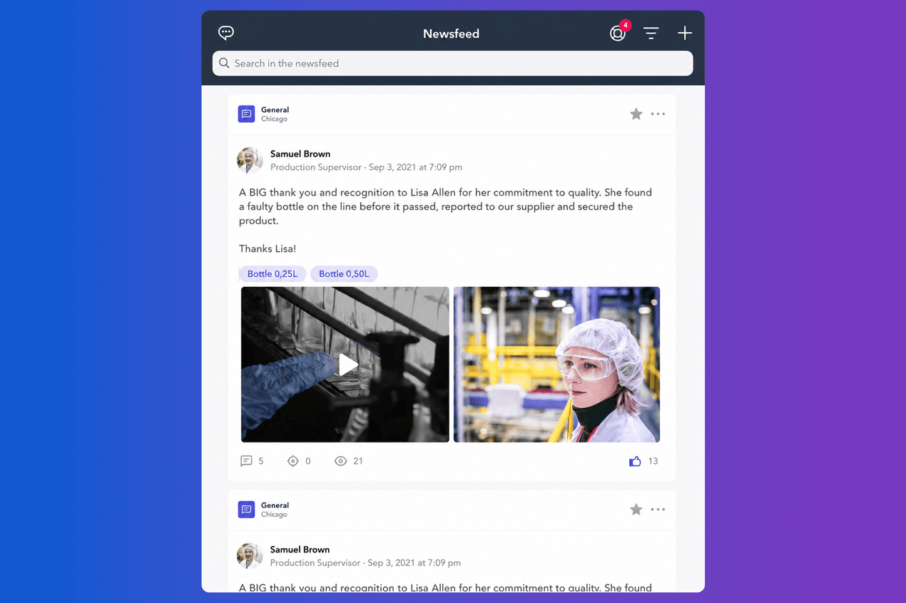 Screenshot of Factory News Feed