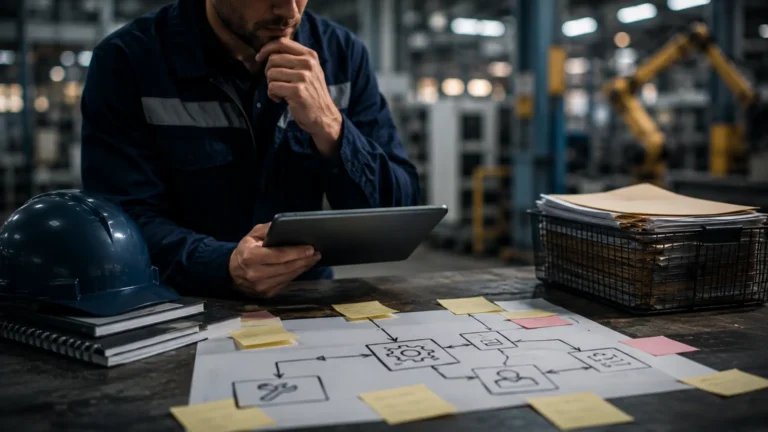 engineer at work in industrial workshop