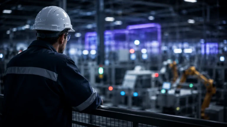 industrial worker overseeing high tech factory