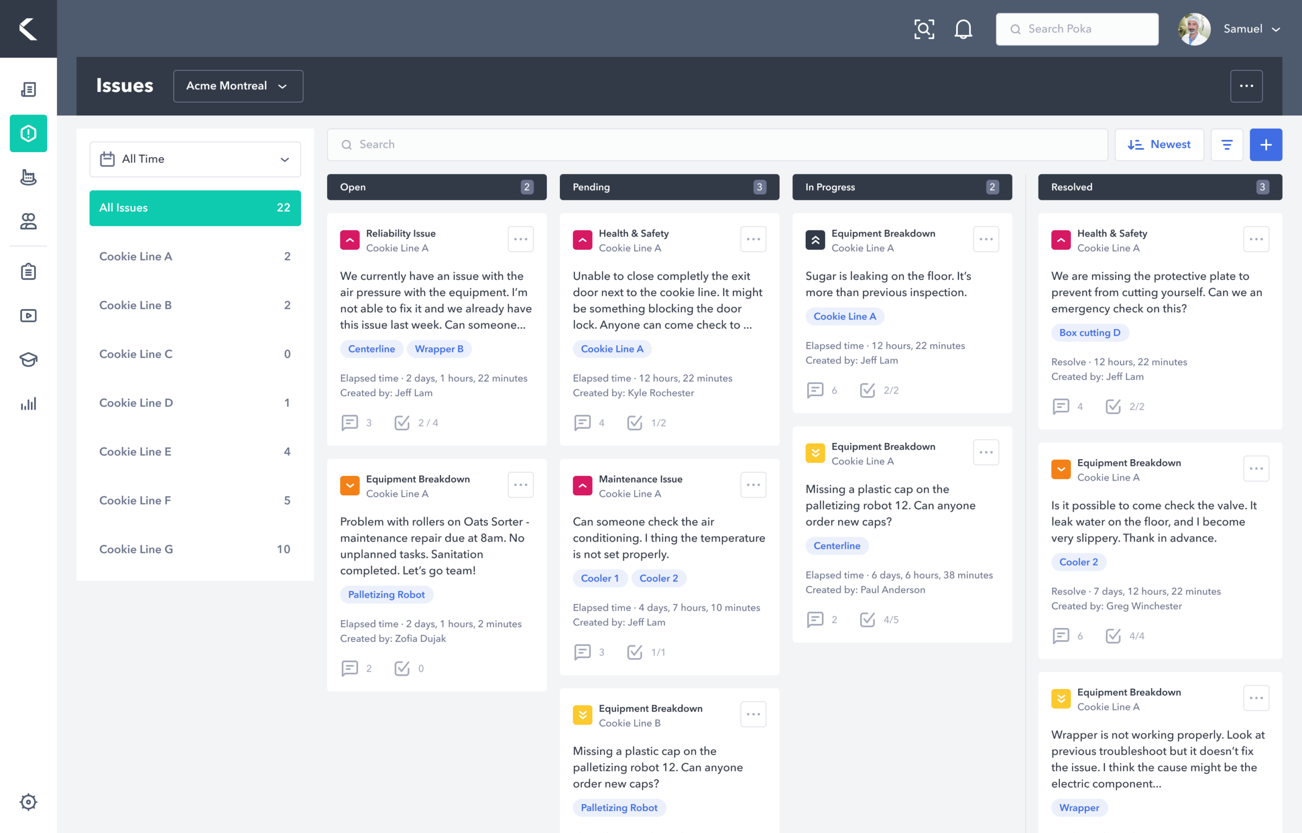 Issue_Management-IssueKanban Screenshot of Poka issue kanban dashboard