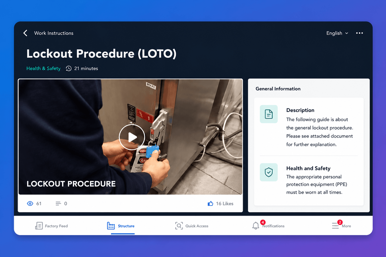 Screenshot of Work Instructions LOTO