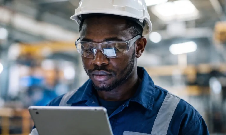 Man using tablet in warehouse